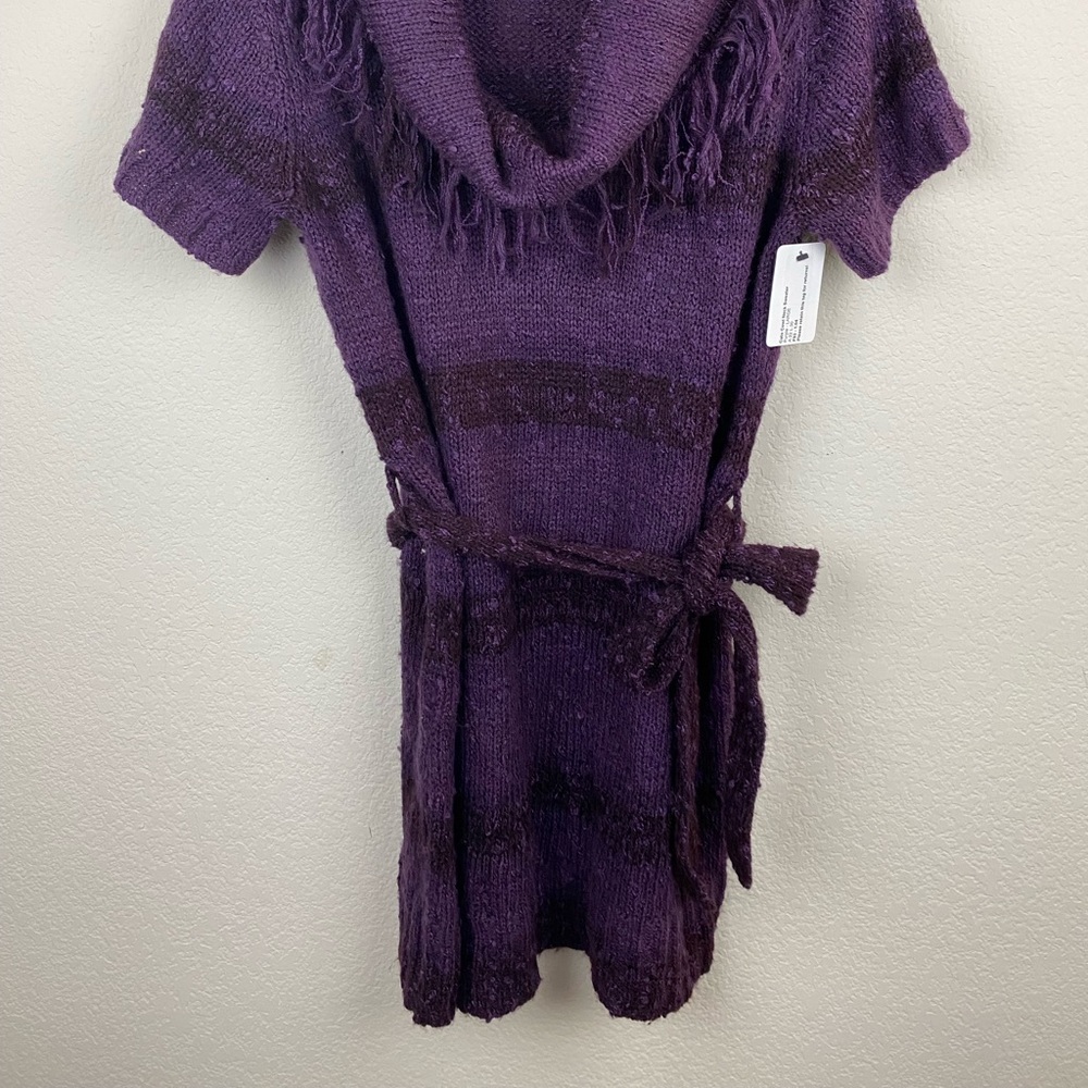 CATO Purple Oversized Cowl Neck Fringe Sweater LARGE Belted Tunic Boho Chic F85 - Picture 2 of 14